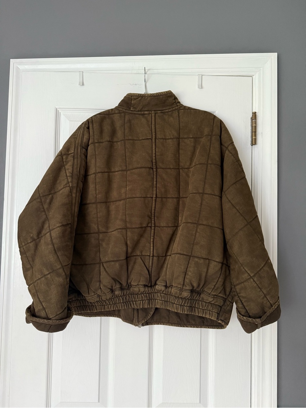 Free People Dolman Quilted Knit Jacket Olive Green - Picture 3 of 4
